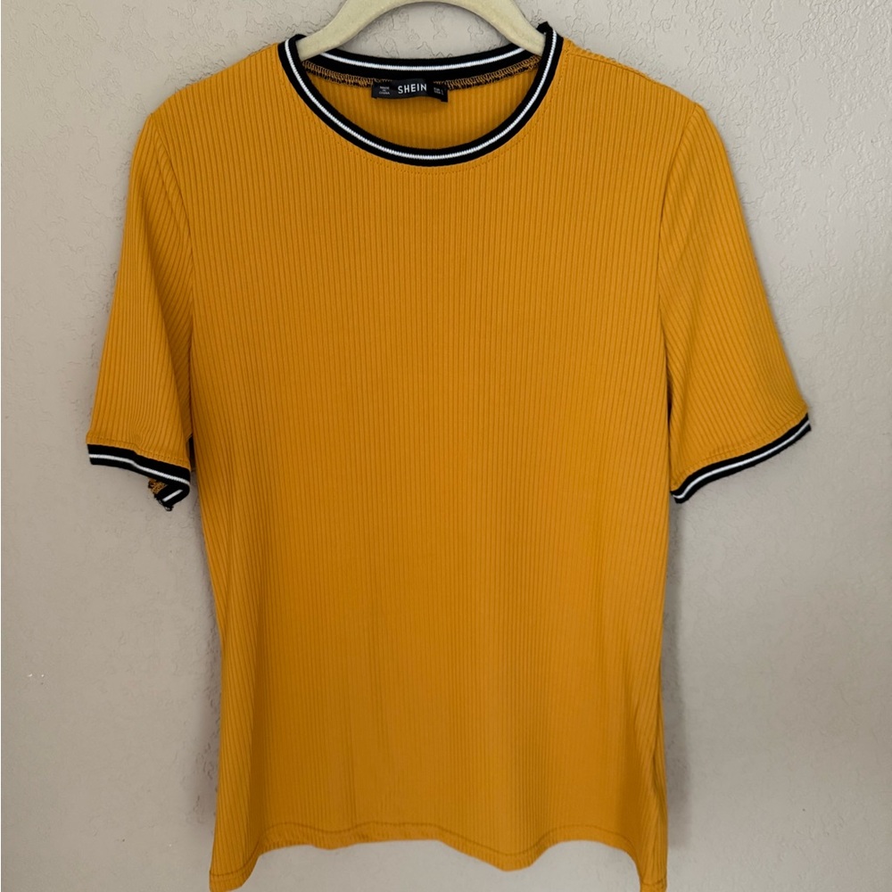 SHEIN Mustard Yellow Ribbed T-Shirt